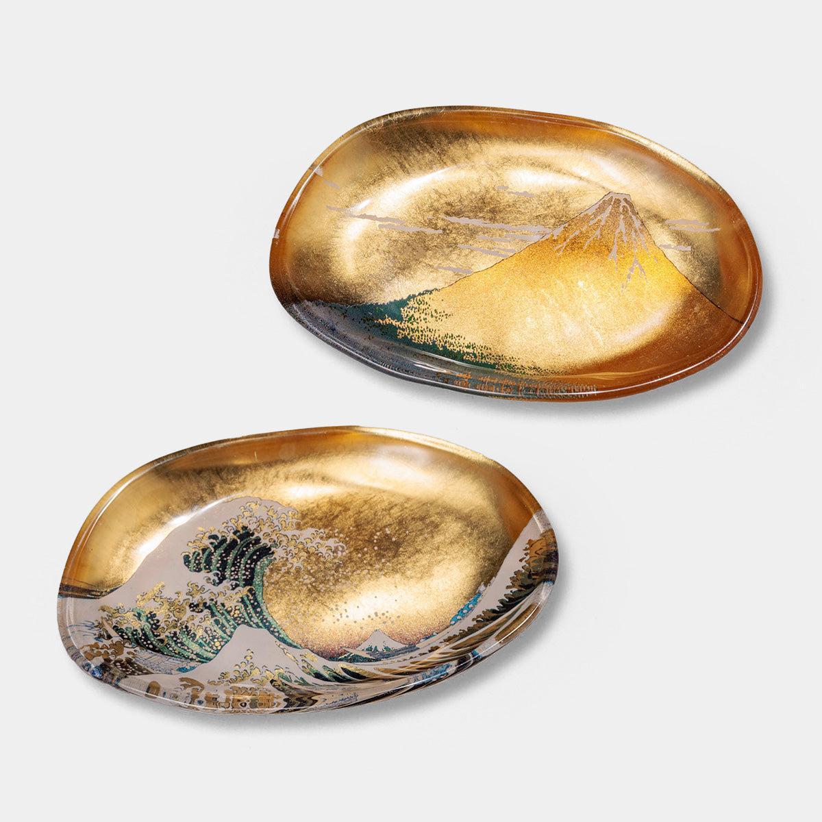 トレー｜箔名画 北斎 ガラストレー (金) | 金沢箔 | 箔一 ｜BECOS