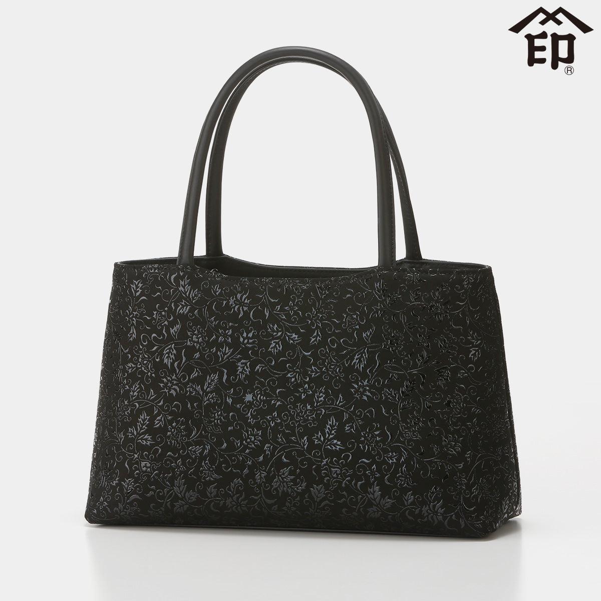 バッグ｜81ハンドバッグ 花唐草 (黒地×黒漆) | 甲州印伝 | 印傳屋 ｜BECOS