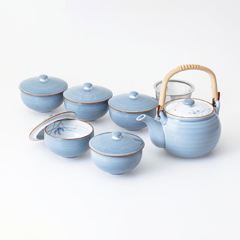 和風陶器セット 皿 茶器 蓋付き容器 茶器 6点セット｜グレー蘭 蓋付茶器揃 | 波佐見焼 | 西海陶器 ｜BECOS