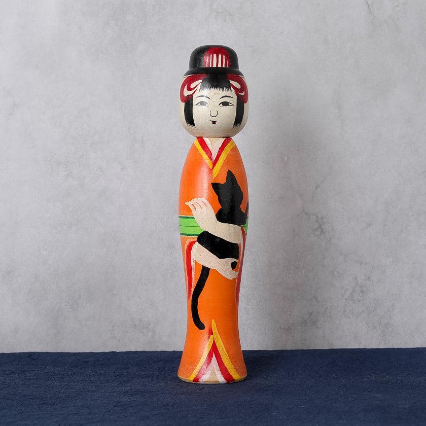 こけし｜大正時代風こけし (7寸) オレンジ | 土湯伝統こけし |近野明裕