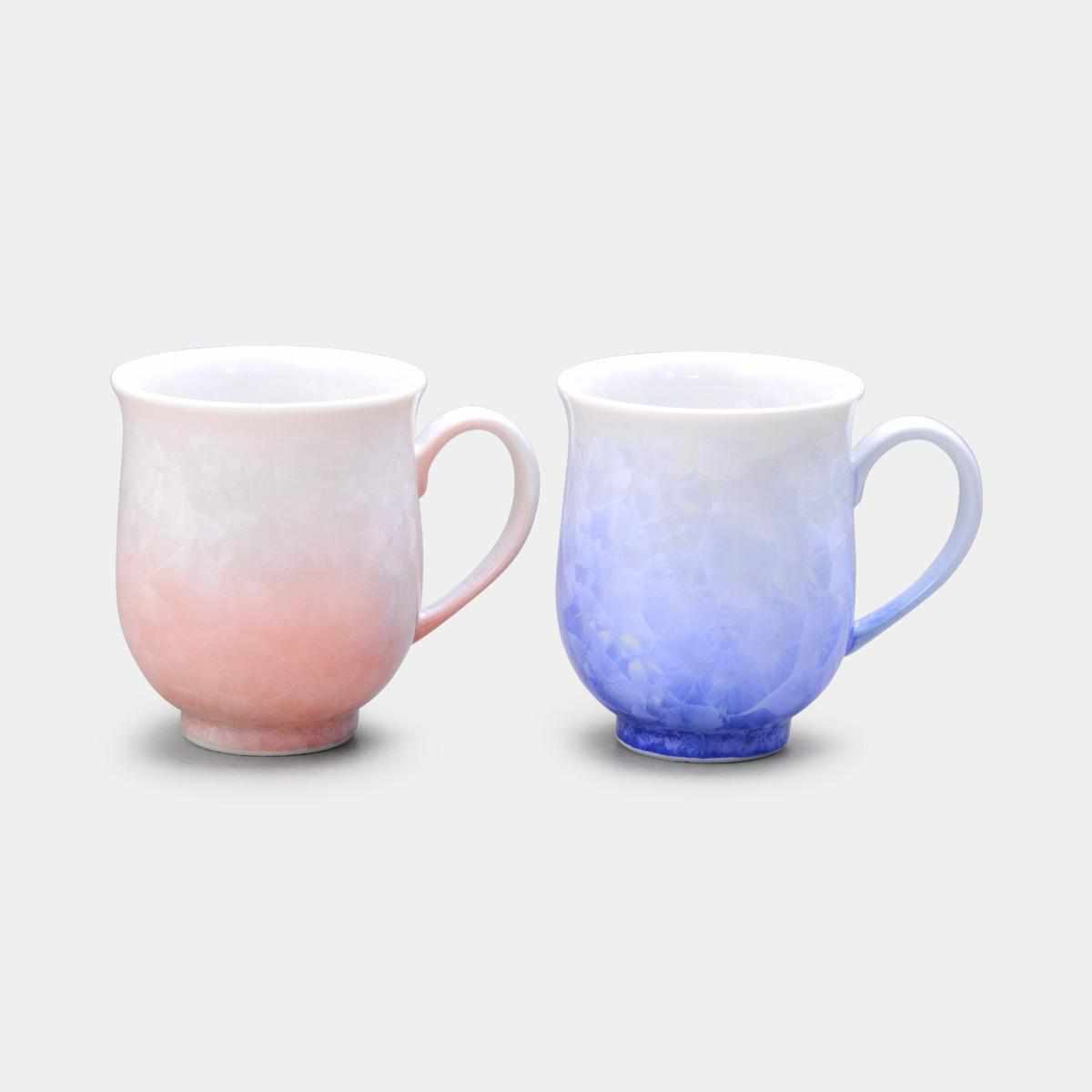 マグカップ2点セット｜花結晶 (白地青赤) | 京焼-清水焼 | 陶葊 ｜BECOS