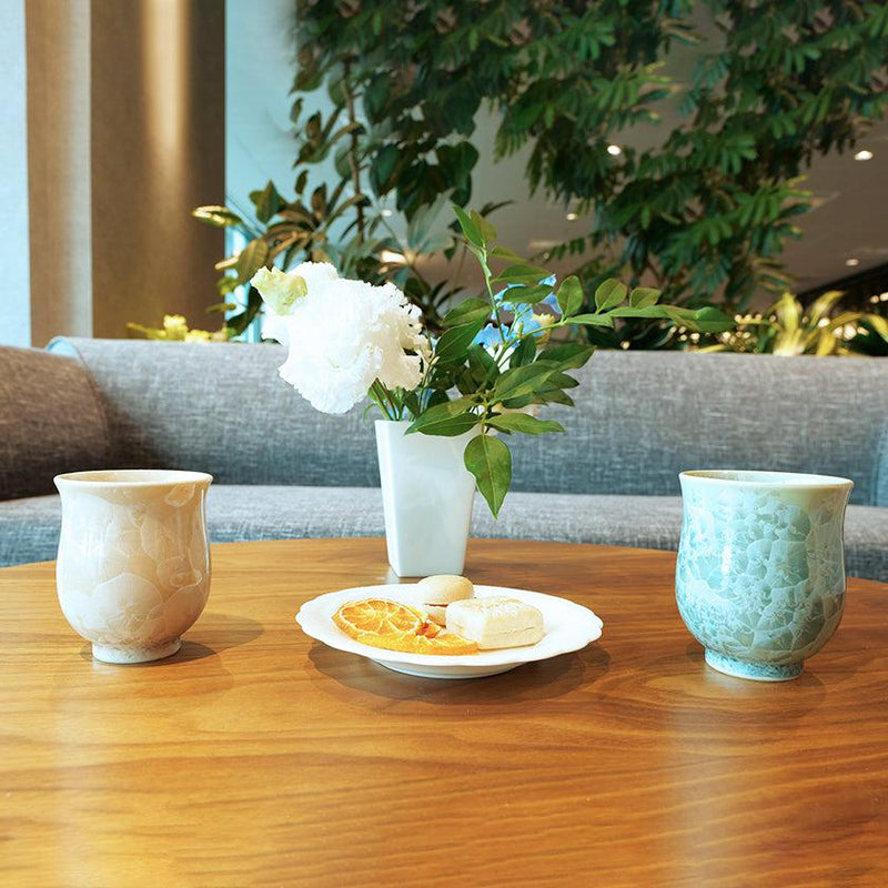 【湯呑み2点セット】花結晶 (緑 茶) | 京焼-清水焼 | 陶葊