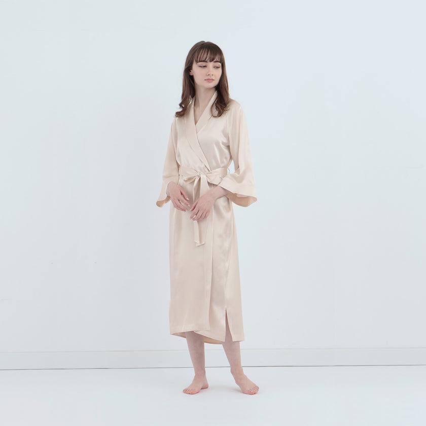 ルームウェア｜シルクガウン パールホワイト ｜BECOS
