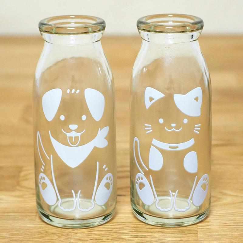 【グラス2点セット】冷感 牛乳スマイルグラス (ワンワン&ネコ) | 丸モ高木陶器