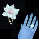 【アクセサリー】純白 (バレッタ、ブローチ、ピアス、リング 4点セット ) | つまみ細工