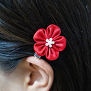 【アクセサリー】茜 (丸ブローチ、六角ブローチ、ヘアクリップ、ヘアゴム 4点セット ) | つまみ細工