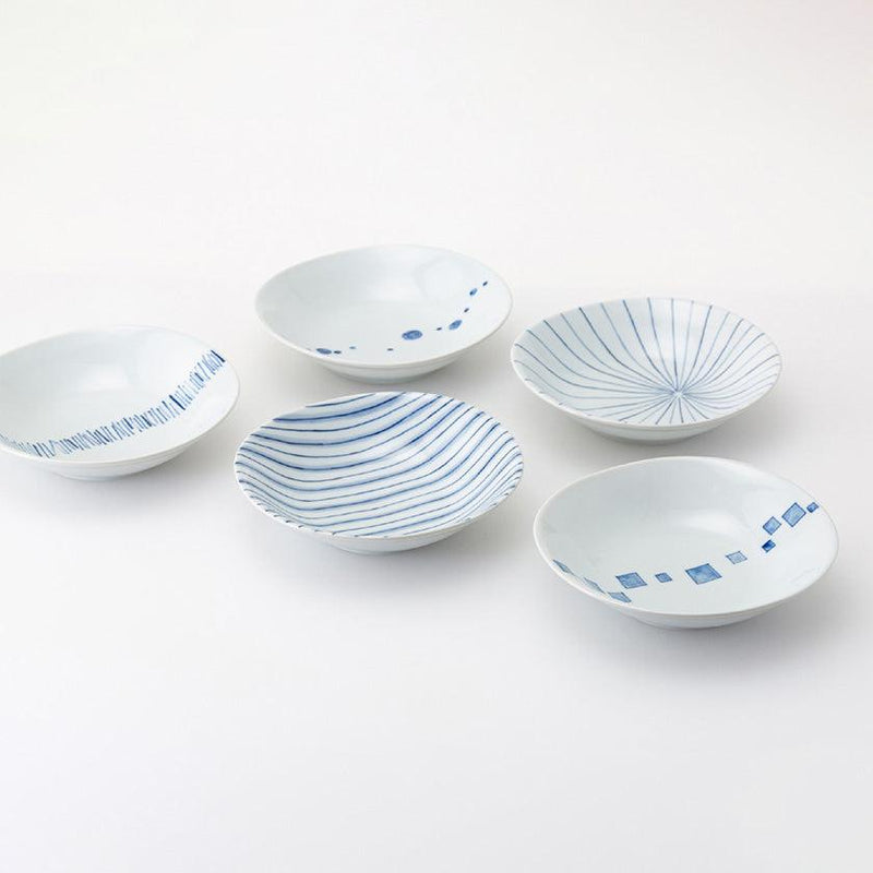 【皿5枚セット】染付幾何紋 楕円皿揃 5枚セット | 波佐見焼 | 西海陶器