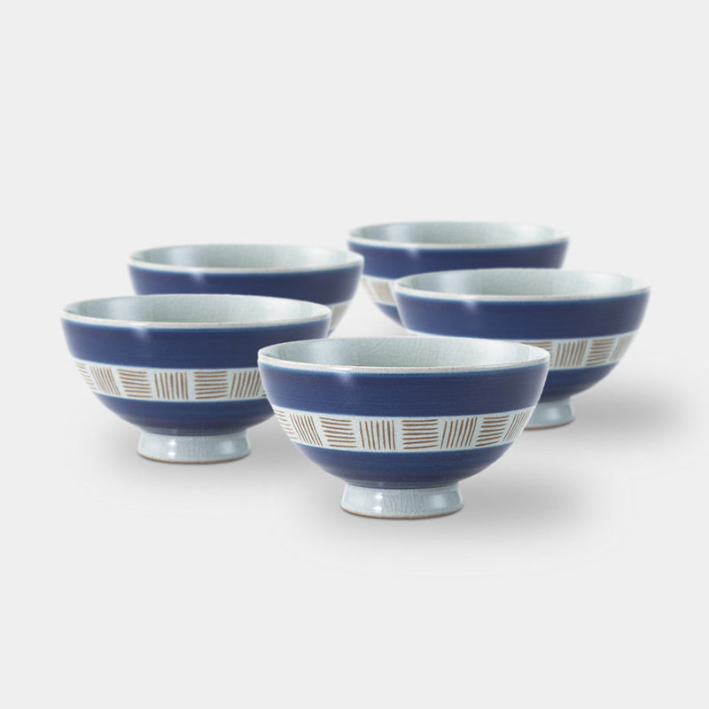 【茶碗5個セット】帯小縞 飯碗 大 青 | 波佐見焼 | 西海陶器