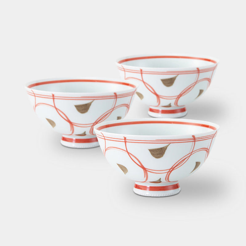 【茶碗3個セット】刷毛点紋 軽量飯碗 中・赤 | 波佐見焼 | 西海陶器