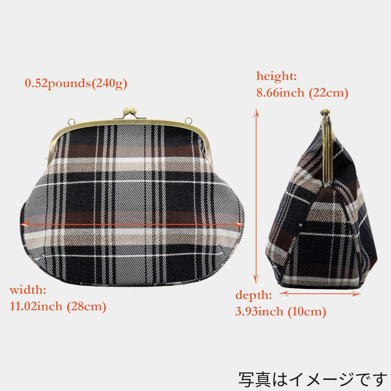 【ショルダーバッグ】撥水加工 西陣織シルク がま口 タータンチェック (ベージュ) | 西陣織 | Atelier Kyoto Nishijin
