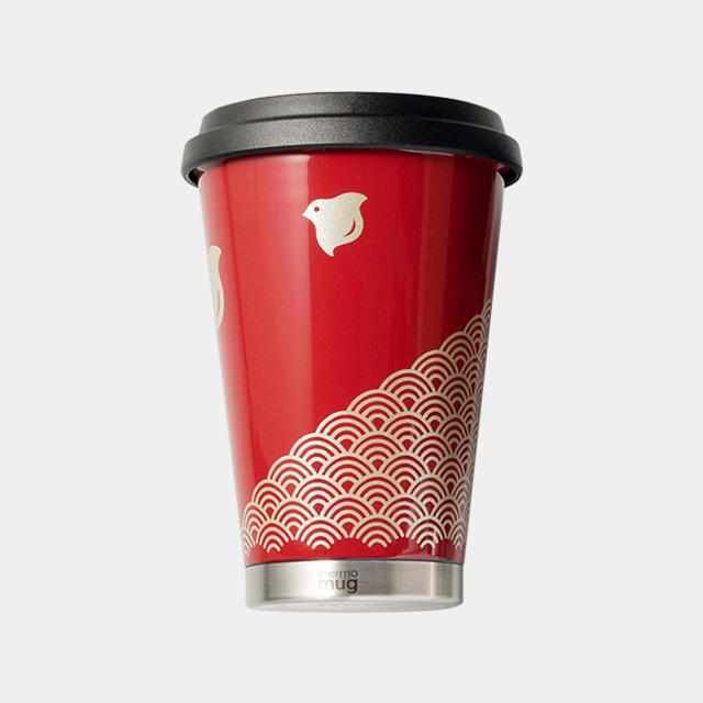 thermo mug ✕ 土直漆 器うるし波千鳥（レッド）｜越前漆器　2本 モバイルタンブラー｜thermo mug × 土直漆器 うるし波千鳥 (レッド
