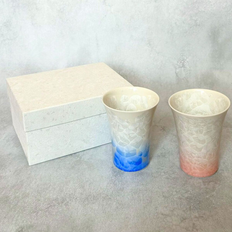 花模様と淡いグラデーションが美しい、清水焼～花結晶～フリーカップ2点セット
