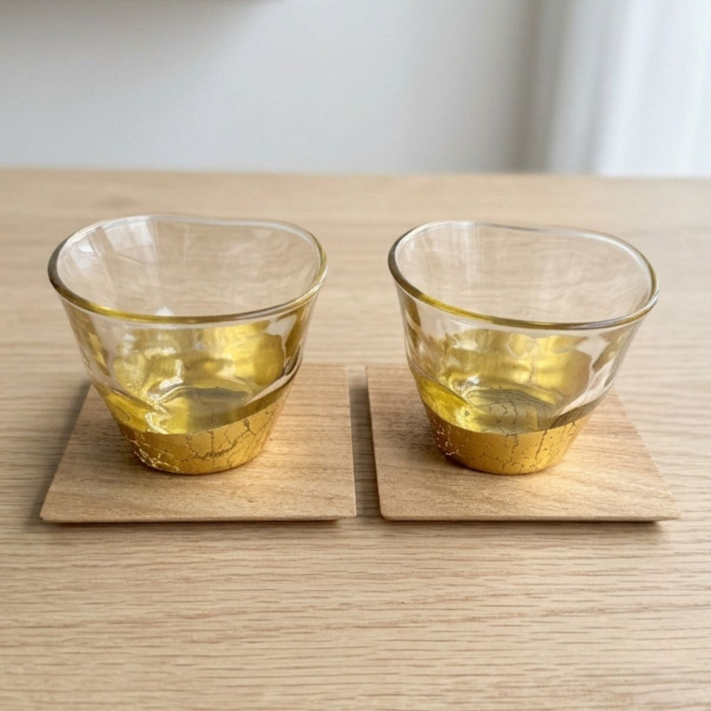箔模様とシンプルなコースターが相性抜群！【箔一】貫入 冷茶グラス