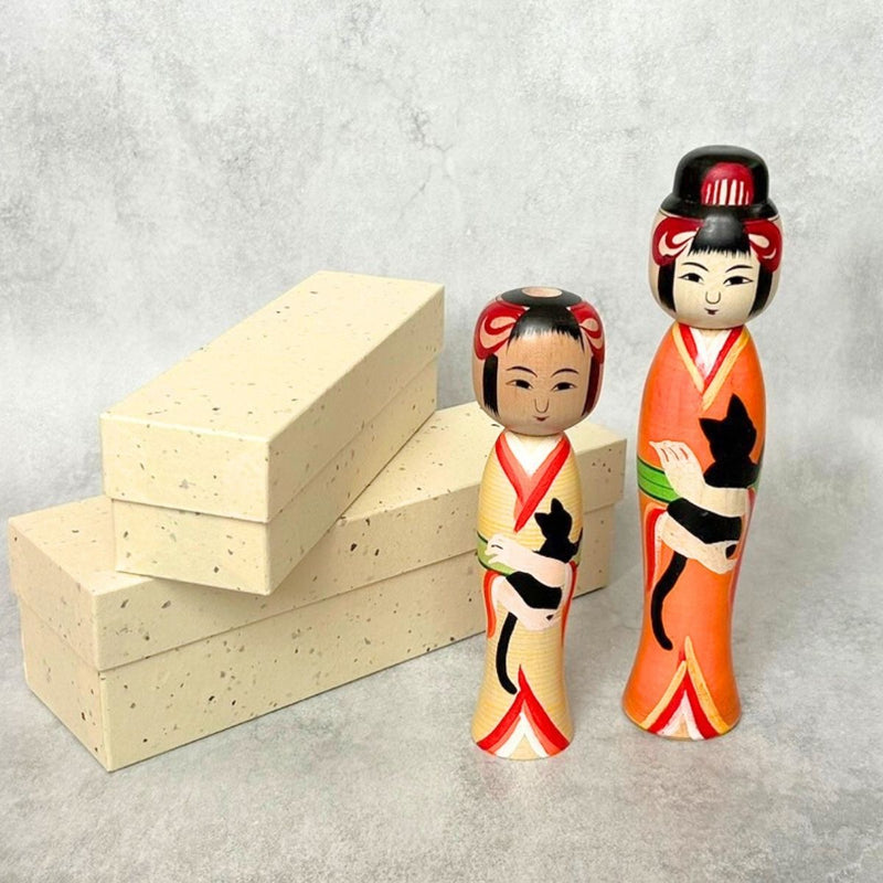 江戸時代からの技術が光る、土湯伝統こけし～大正時代風こけし（7寸・オレンジ） ～