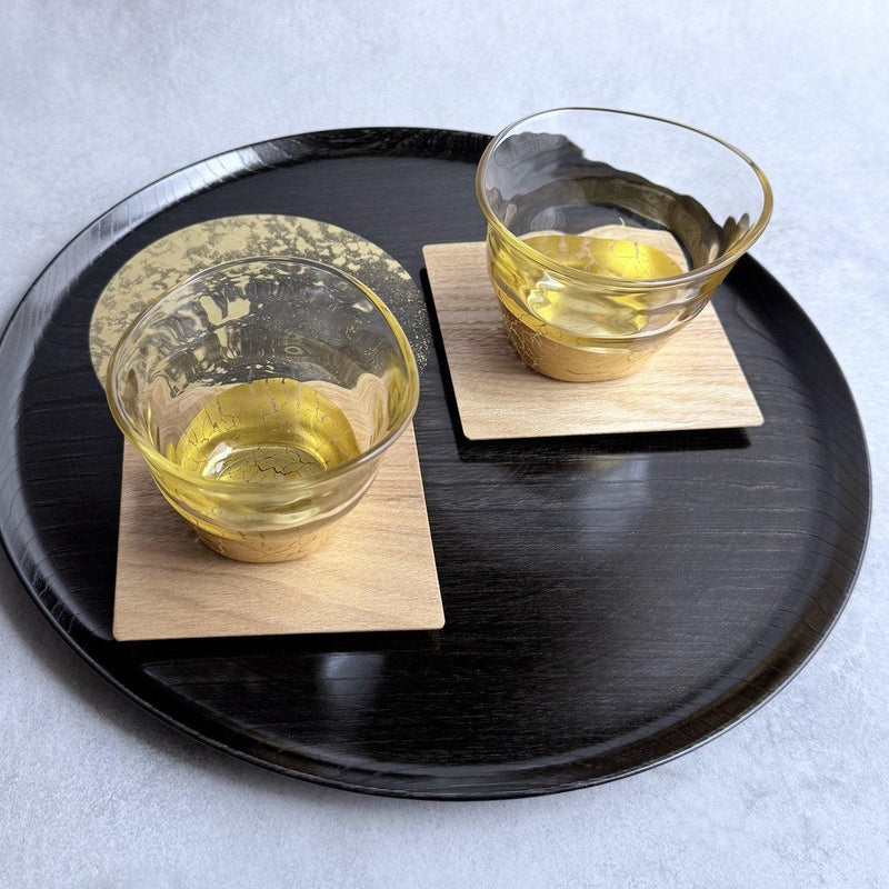 食器・キッチン用品 貫入グラス 丸コップ 冷酒 お盆 茶托コースター付