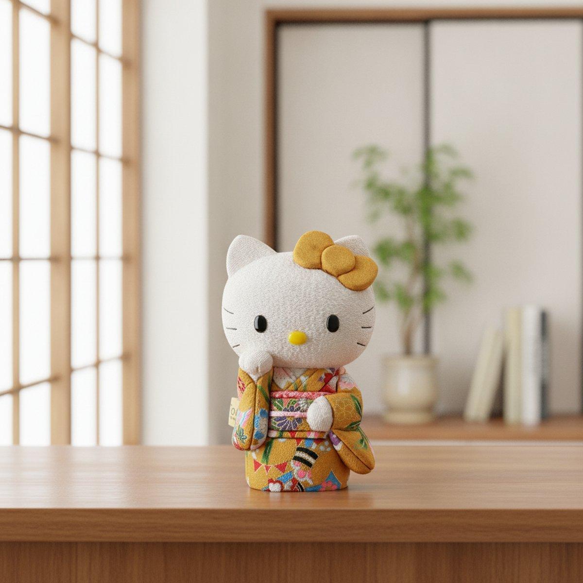招き猫｜招きハローキティ (黄) | 江戸木目込み | 柿沼人形 ｜BECOS