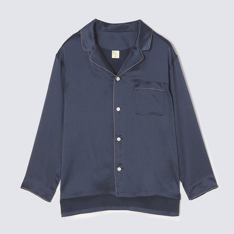 【パジャマ】シルク エレガントネイビー セットアップ | Foo Tokyo