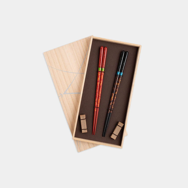 【箸】 ペア 夜空 (宵・暁) 箸置付 (22.5cm) 桐箱 | 筆描き | 結晶