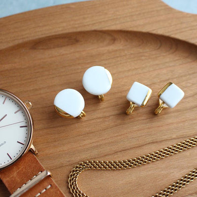 白磁 スクエア | 有田焼 | 6.kiln（ピアス／イヤリング）