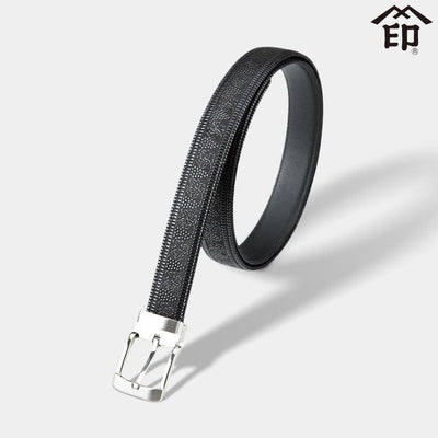 【ベルト】B30ベルトL 葡萄石畳 (黒地x黒漆) | 甲州印伝 | 印傳屋