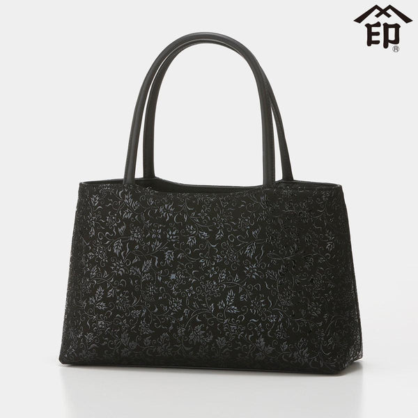 未使用】印傳屋 ハンドバッグ トートバッグ 花唐草柄 ブラック ち13 バッグ｜81ハンドバッグ 花唐草 (黒地×黒漆) | 甲州印伝 | 印傳屋 ｜BECOS