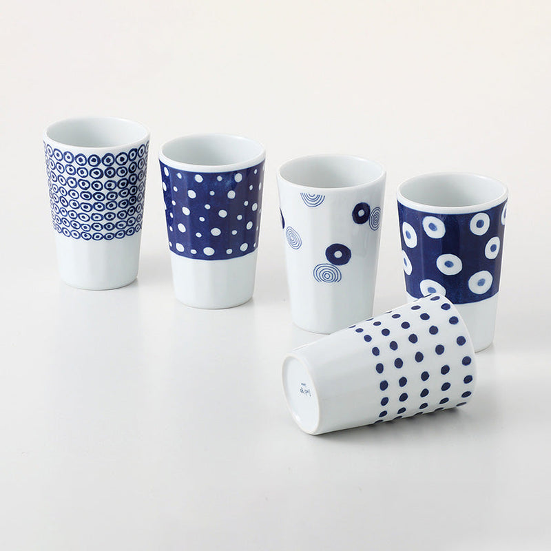 【カップ5個セット】藍丸紋 軽量フリーカップ揃 | 波佐見焼 | 西海陶器