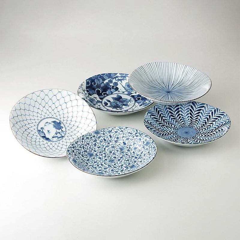 【鉢 5個セット】藍絵変り 楕円反鉢揃 | 波佐見焼 | 西海陶器