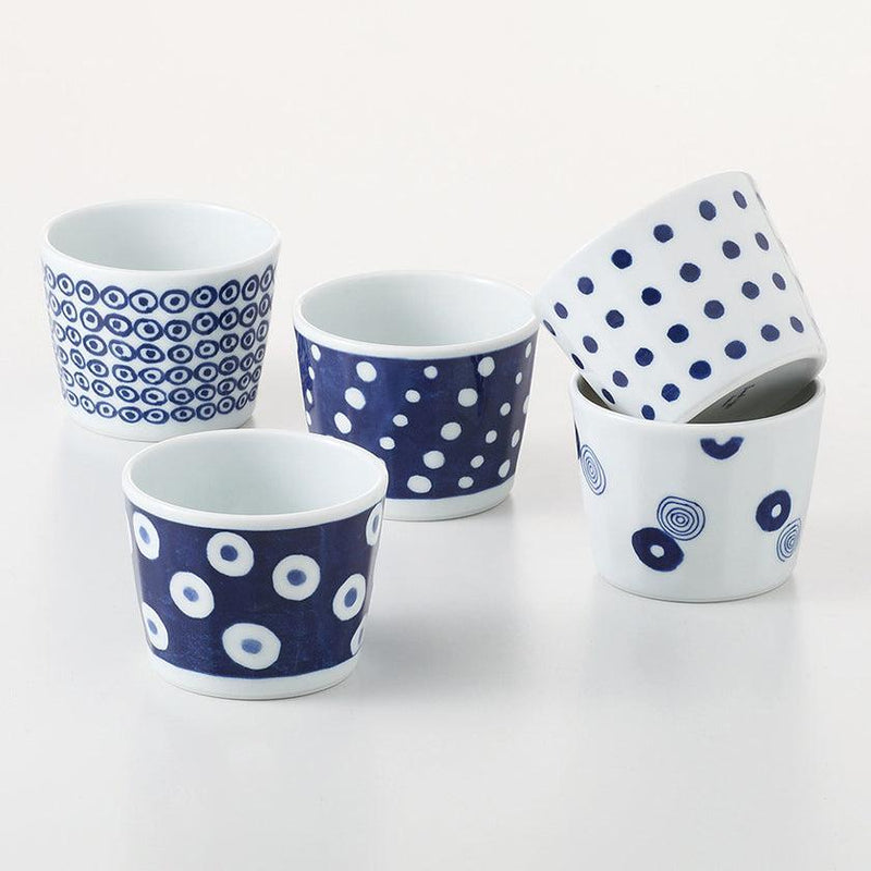 【カップ 5点セット】藍丸紋 軽量カップ揃 | 波佐見焼 | 西海陶器