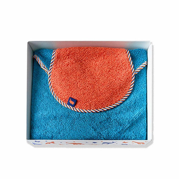 【ベビーギフトセット】おくるみタオル×1 (カリビアンブルー) / スタイ×1 (オレンジ) | オーガニックタオル | ヒポポタマス