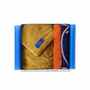 【ベビーギフトセット】ループ付きタオル×1 (ゴールド) / チーフタオル×1 (オレンジ) / スタイ×1 (ネイビー) | オーガニックタオル | ヒポポタマス