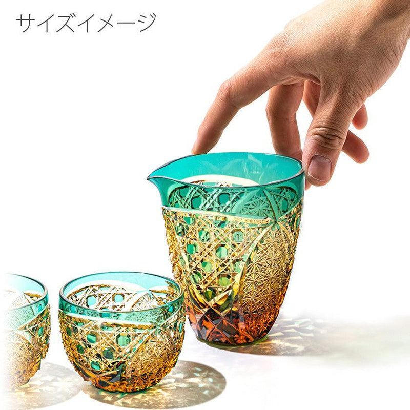 江戸切子｜菊繋ぎに籠目紋 酒器三点揃 | TABLEAU ｜BECOS