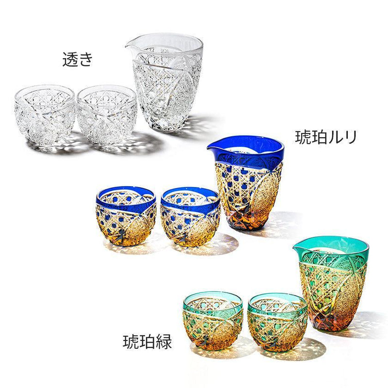 江戸切子｜菊繋ぎに籠目紋 酒器三点揃 | TABLEAU ｜BECOS