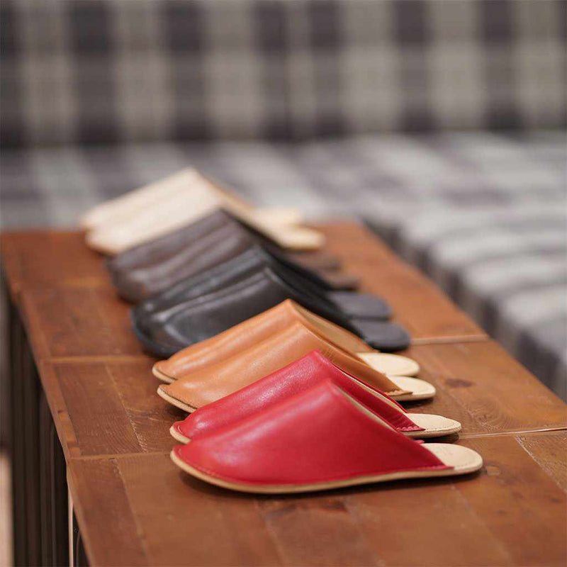 【スリッパ】Reela 本革スムース ルームサボ（レッド）23.0~24.0cm