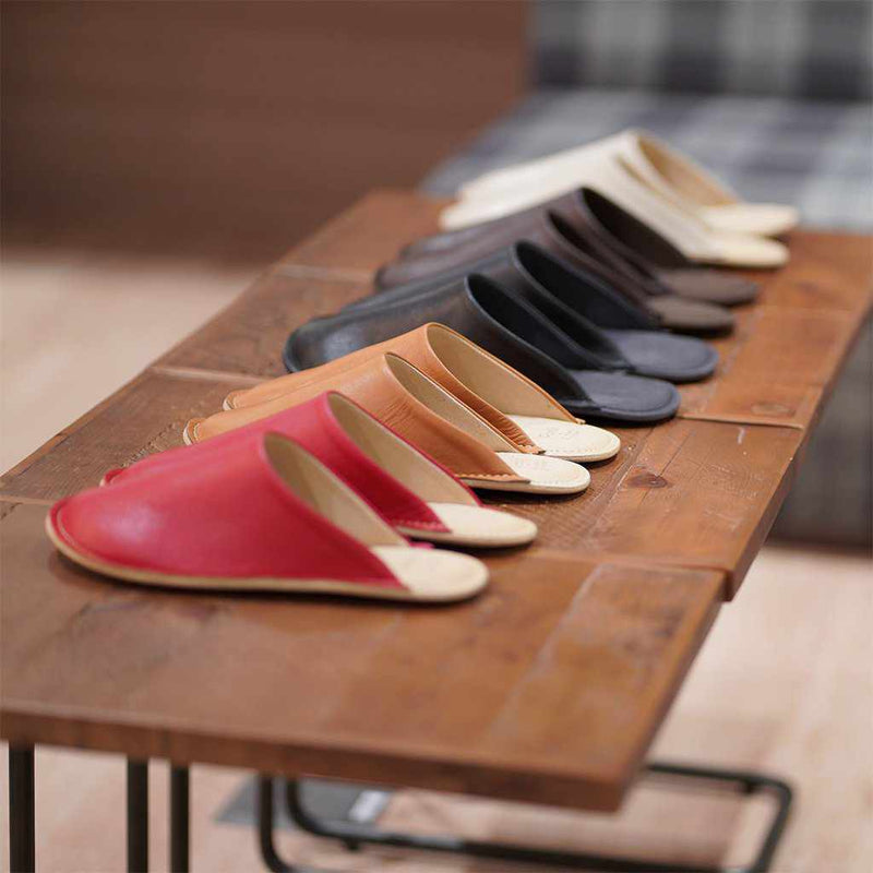 【スリッパ】Reela 本革スムース ルームサボ（レッド）23.0~24.0cm