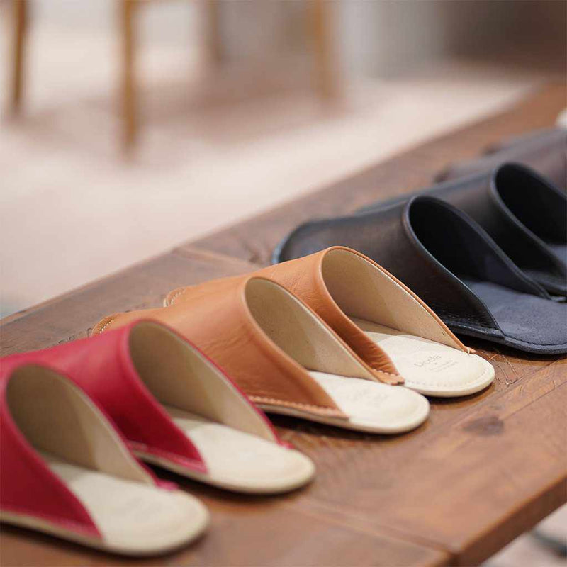 【スリッパ】Reela 本革スムース ルームサボ（レッド）23.0~24.0cm