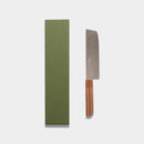 【菜切包丁】160mm 高炭素ステンレス鋼割込 磨きダマスカス 樫八角柄-柿渋仕上- | 堺刃物 | 山脇刃物製作所