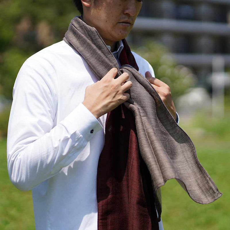 【ストール】やすらぎえりまき (レッド×サンドベージュ×ワイン×ブラウン) | 郡内織物 | 富士桜工房