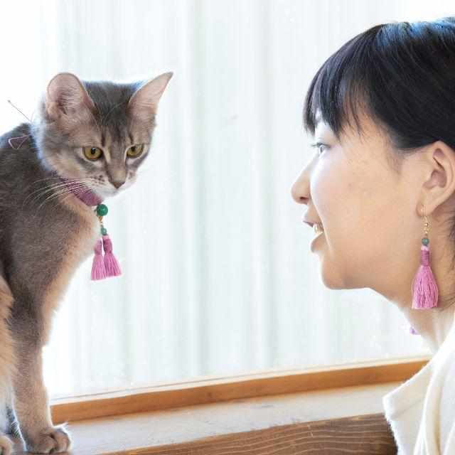 【京念珠】ねこのわ (中野伊助) 猫用ネックレス ＆ ピアスセット HEIAN