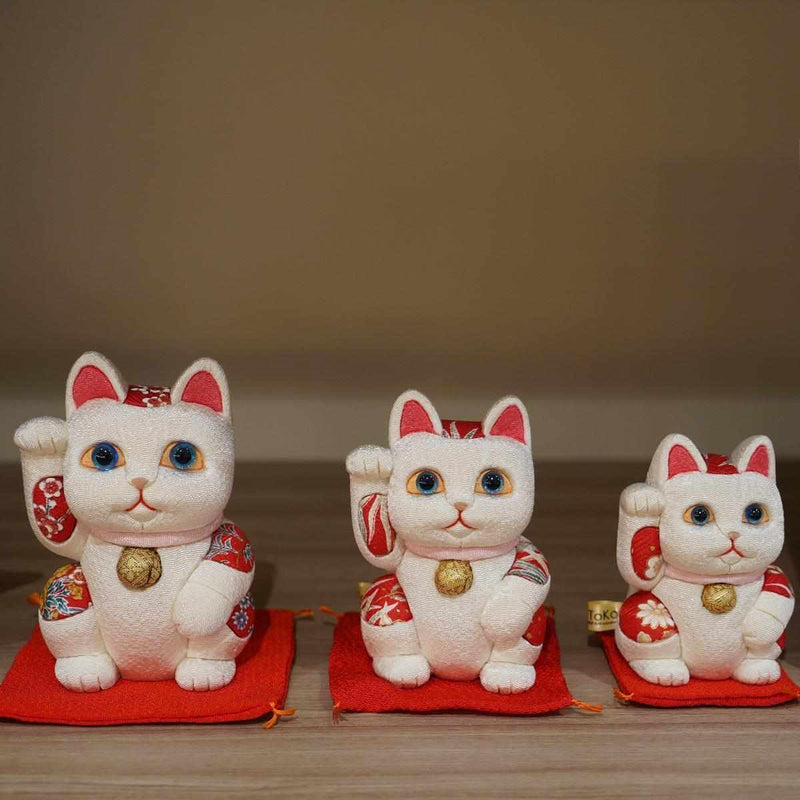 【江戸木目込み】柿沼人形 招き猫 風水 (白) 無垢 リラックス
