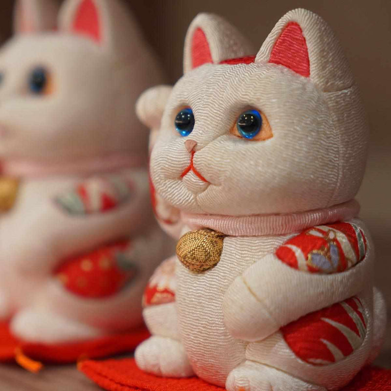 【江戸木目込み】柿沼人形 招き猫 風水 (白) 無垢 リラックス