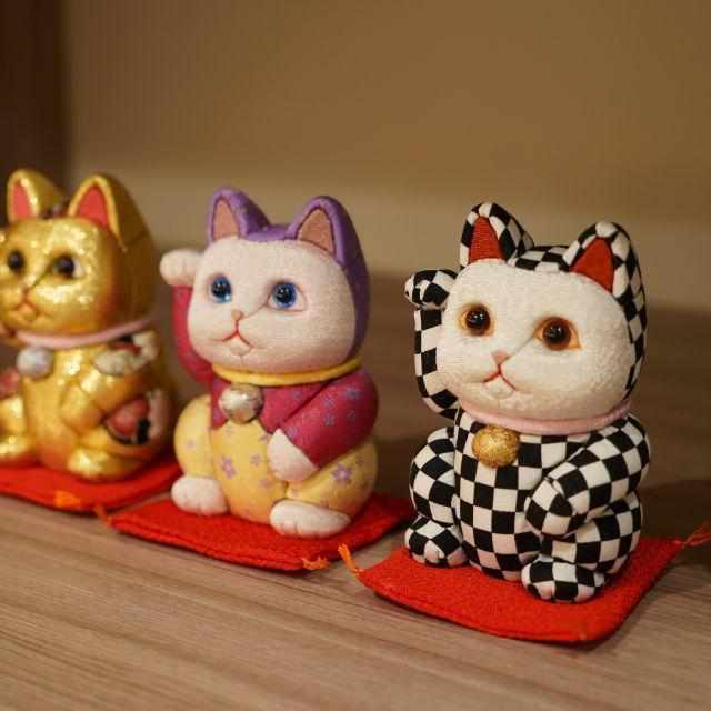 【招き猫】市松柄 S | 江戸木目込み | 柿沼人形