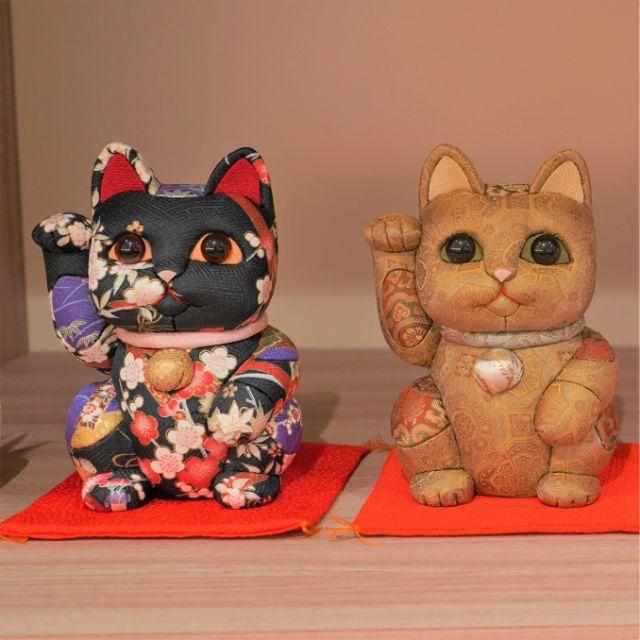 【江戸木目込み】柿沼人形 招き猫 (特大) 正絹緞子