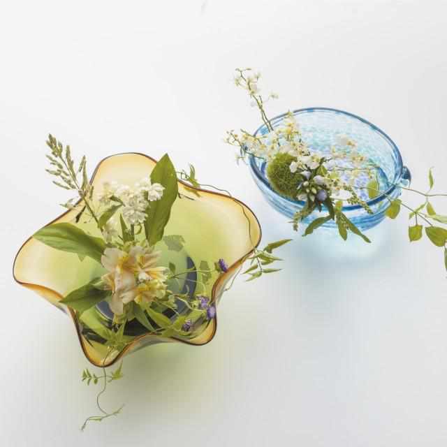 【津軽びいどろ】北洋硝子 (アデリア) 水盤・花器 (Green)