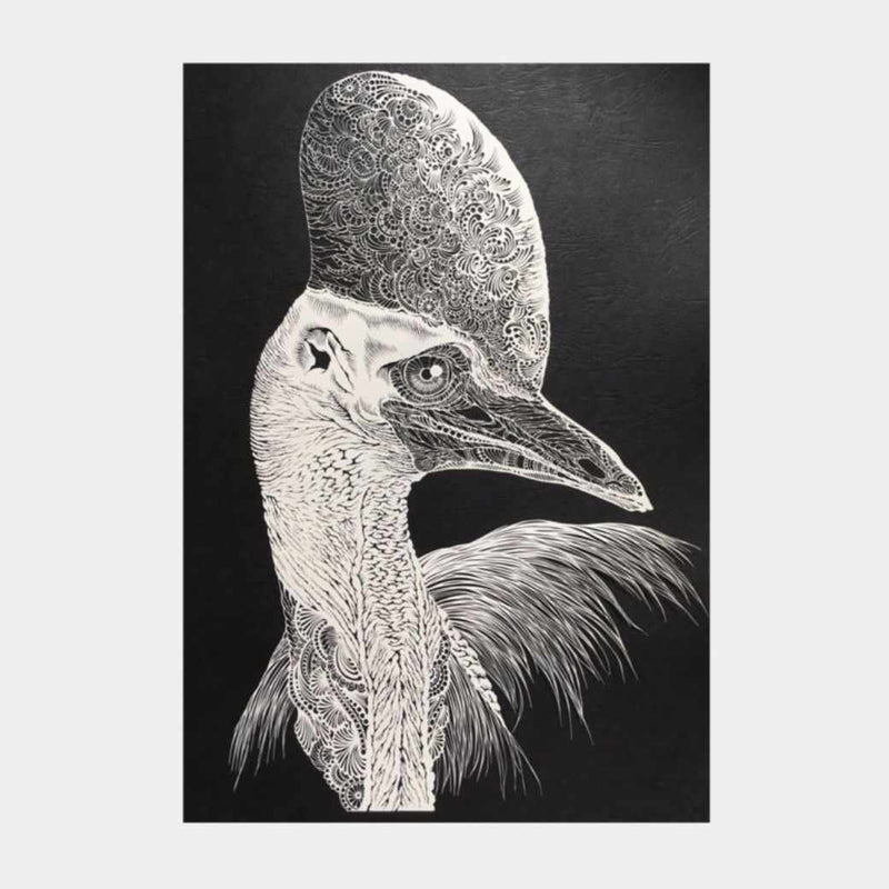【版画】切り剣Masayo（福田理代）鳥の女王（ヒクイドリ）
