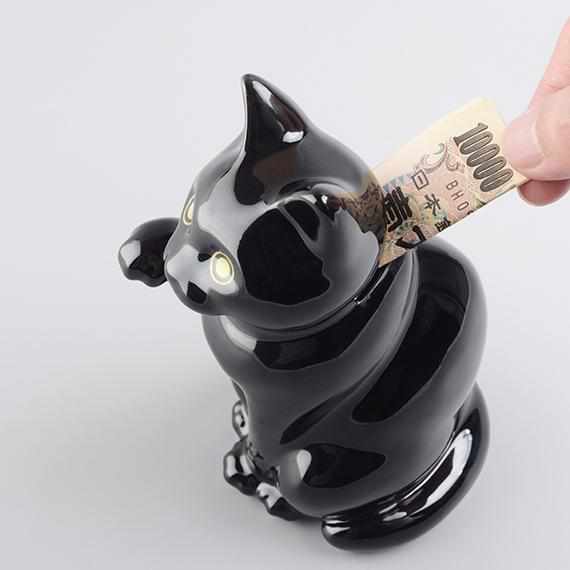 【招き猫】へそくりの招き猫 壱号 黒 (中) | 肥前吉田焼 | Kata Koto