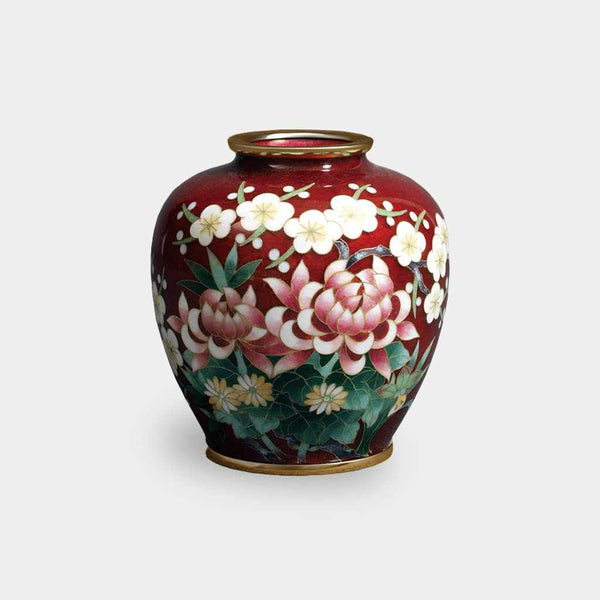 七宝焼　赤透　四君子文　花瓶 七宝焼 赤透釉 四君子文 花瓶 M R9121 - メルカリ