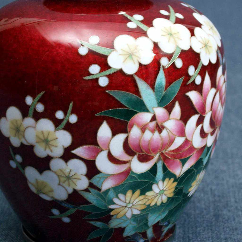 【花瓶】3玉形 赤透 四君子 | 有線本七宝