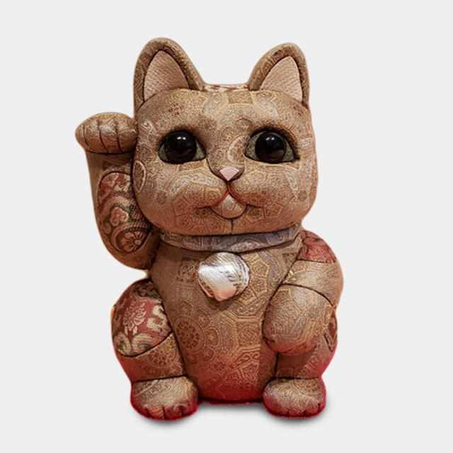 【江戸木目込み】柿沼人形 招き猫 (特大) 正絹緞子