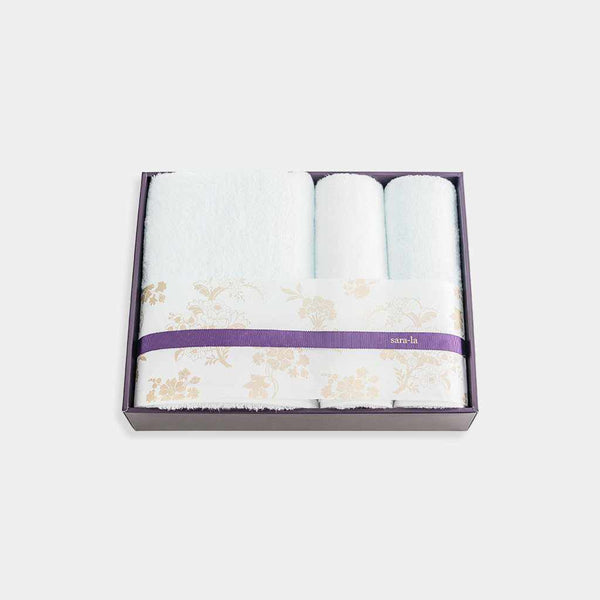 【タオル】「彩-irodori-」バスタオル1枚 & フェイスタオル2枚セット (ブルー・ホワイト) | 今治タオル