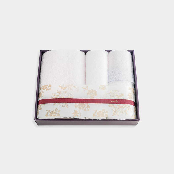 【タオル】「彩-irodori-」バスタオル1枚 & フェイスタオル3枚セット (ピンク・ホワイト) | 今治タオル